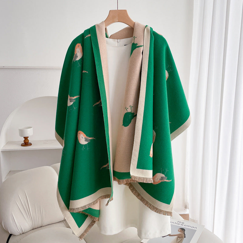 Warm Scarf Fashionable Outerwear Sweet Cute Double-sided Shawl Magpie Green
