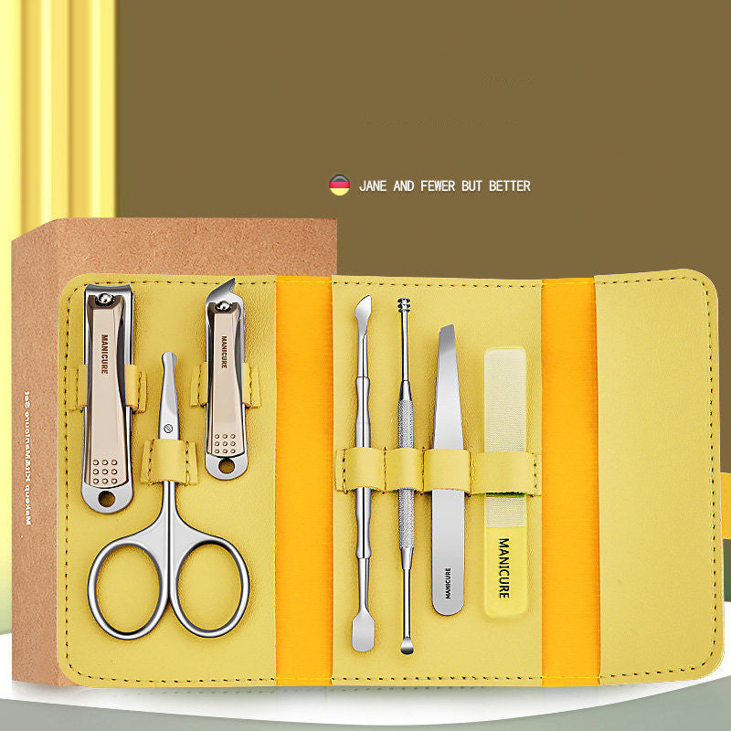 Stainless Steel Anti-splash Nail Clippers Nail Clippers Household Care Tool Set Yellow Sevenpiece suit