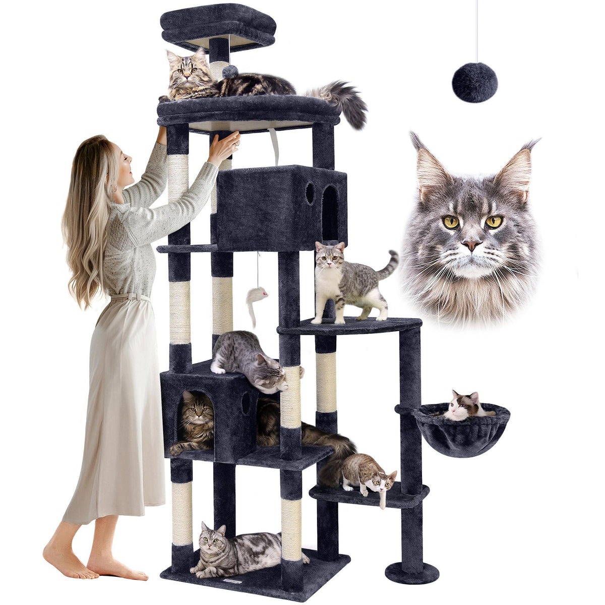 Giant Indoor Adult Cat Tree And Tower With 9 Scratching Posts For Heavy Cats Dark Gray