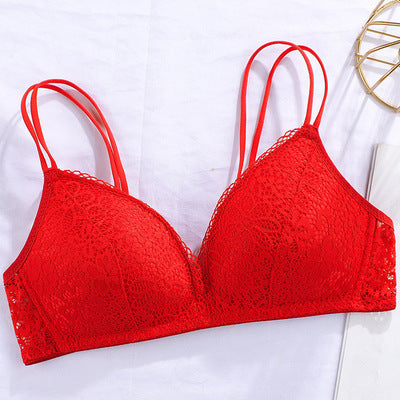 Lace Thin Clothes Without Steel Ring Push Up Bras Red