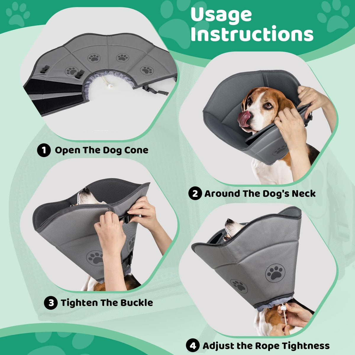 IFurffy Dog Cone For After Surgery,Breathable Soft Dog Cone For Large Medium Small Size Dog, Adjustable Drawstring And Buckle Dog Recovery Collar To Stop Licking And Scratching Wound,XL
