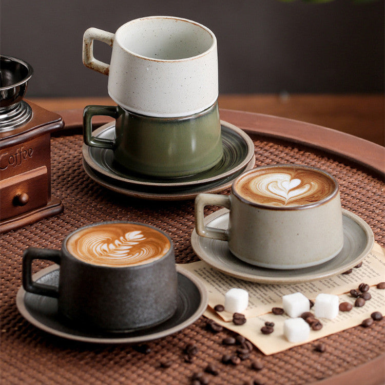 Japanese Retro Simple Ceramic Coffee Cup And Saucer Set