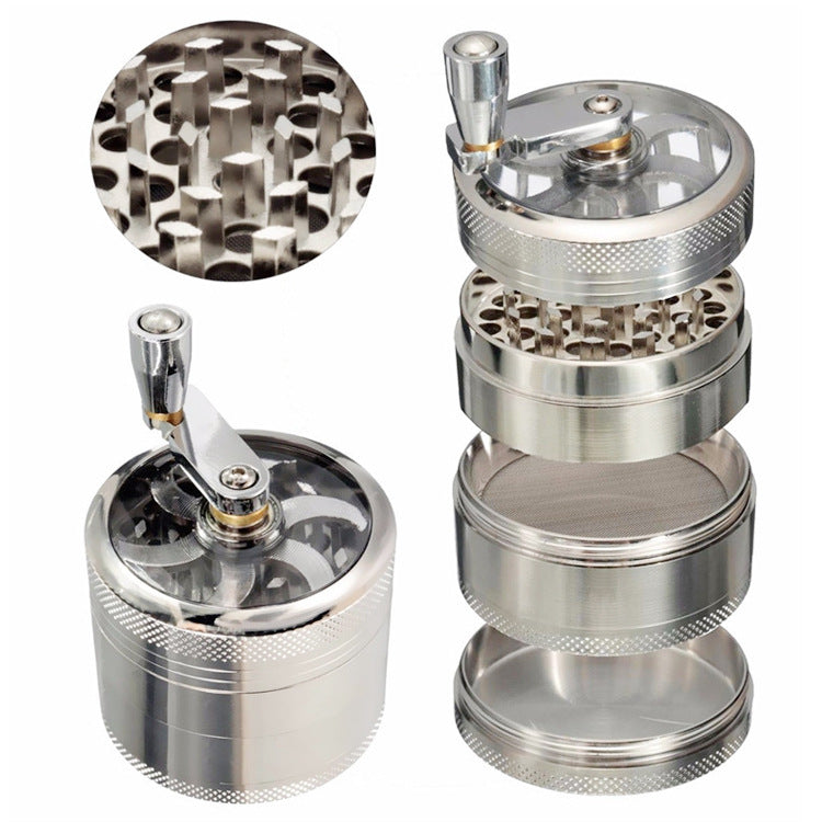 Hand Crank Diameter 55mm Four-layer Zinc Alloy Metal Grinder Cigarette Breaker Smoking Set