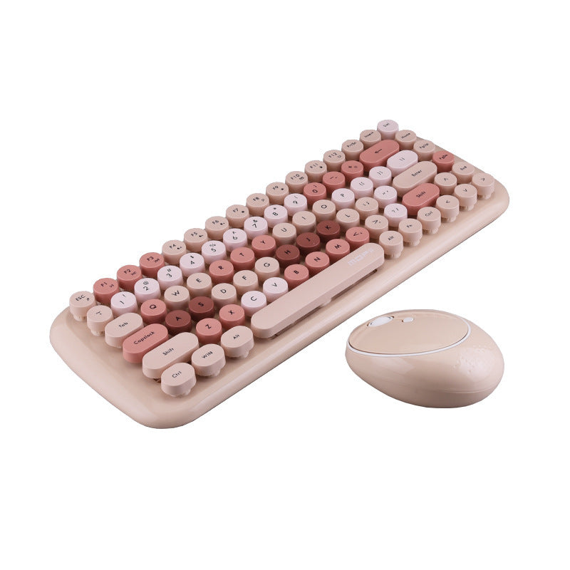 Office Mini Wireless 2.4G Keyboard Mouse Set Milk tea