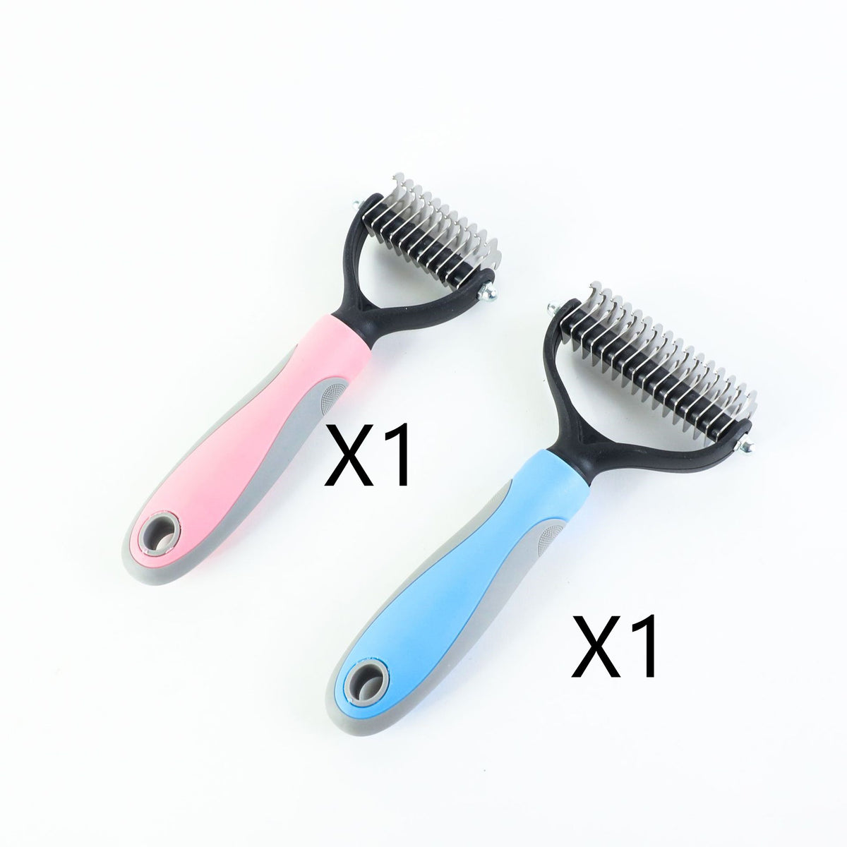 Stainless Double-sided Pet Brush Hair Removal Comb Grooming Dematting Dog Grooming Shedding Tools 1Blue1Pink 9.5x17.5cm
