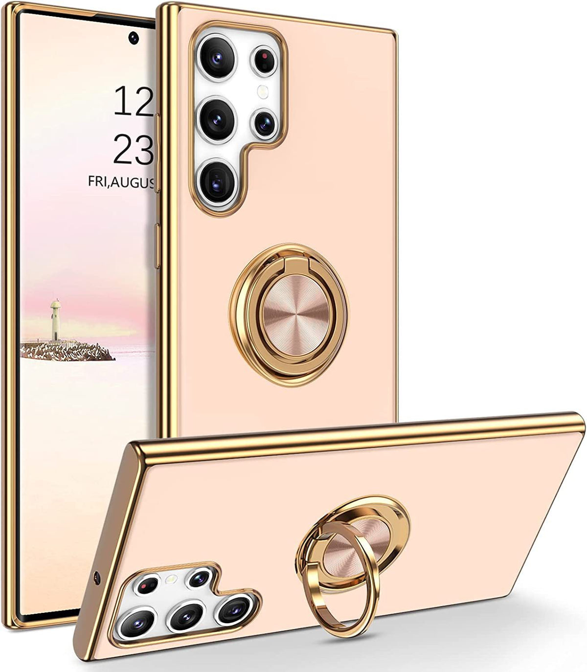 Applicable M54 Phone Case 6D Ring On-board Bracket Silicone Protective Sleeve Electroplating Cherry Blossom Powder