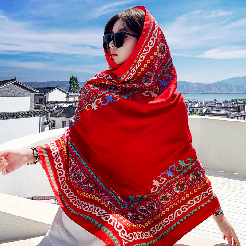 Women's Outer Scarf For Traveling In Western Sichuan Grassland Tibetan Thangka Mural Default