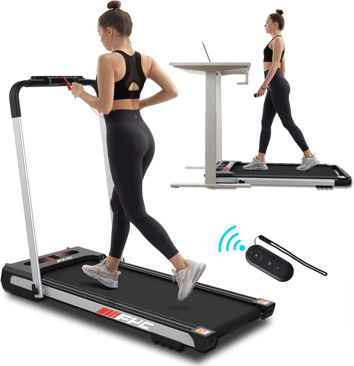 Walking Pad Treadmill, 300 Lbs About 136.1 Kg Capacity Under-the-counter Treadmill, Walking Pad With Handle, Small Household Treadmill, Mini Foldable Treadmill With Remote Control Dark metallic