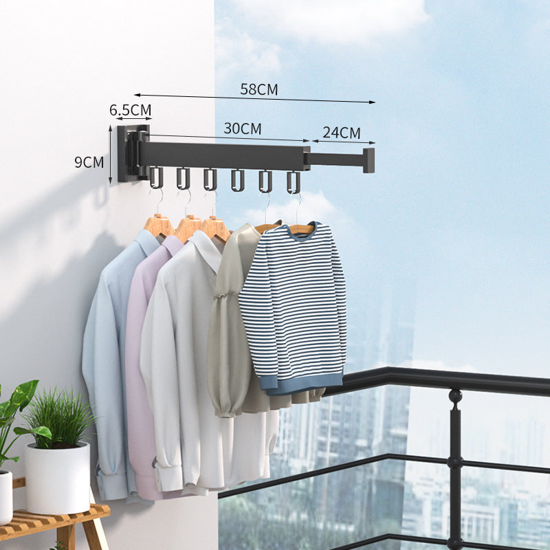 Folding Clothes Hanger Wall Mount Retractable Cloth Drying Rack Indoor & Outdoor Space Saving Aluminum Home Laundry Clothesline Black 1rod