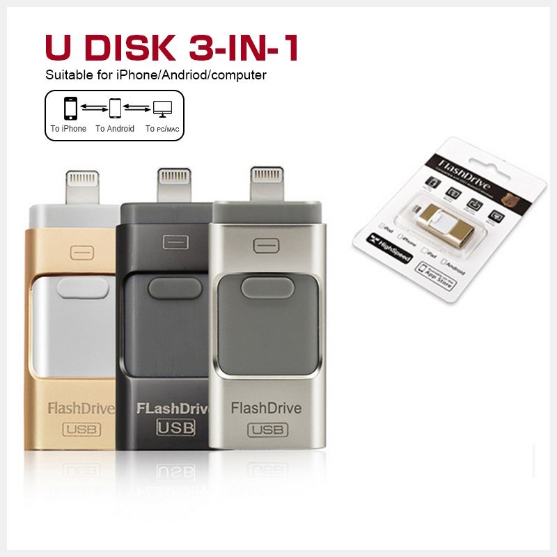 Three In One OTG USB Flash Disk For Computer And Mobile Phone Black