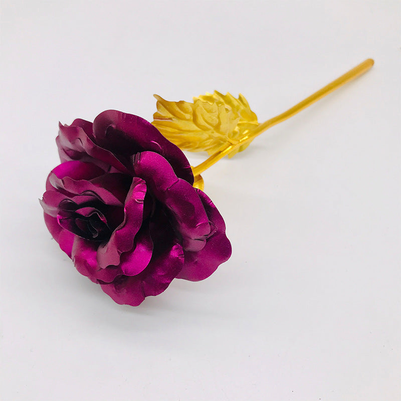 24K Luminous Color Gold Rose Flower Set Purple naked flower