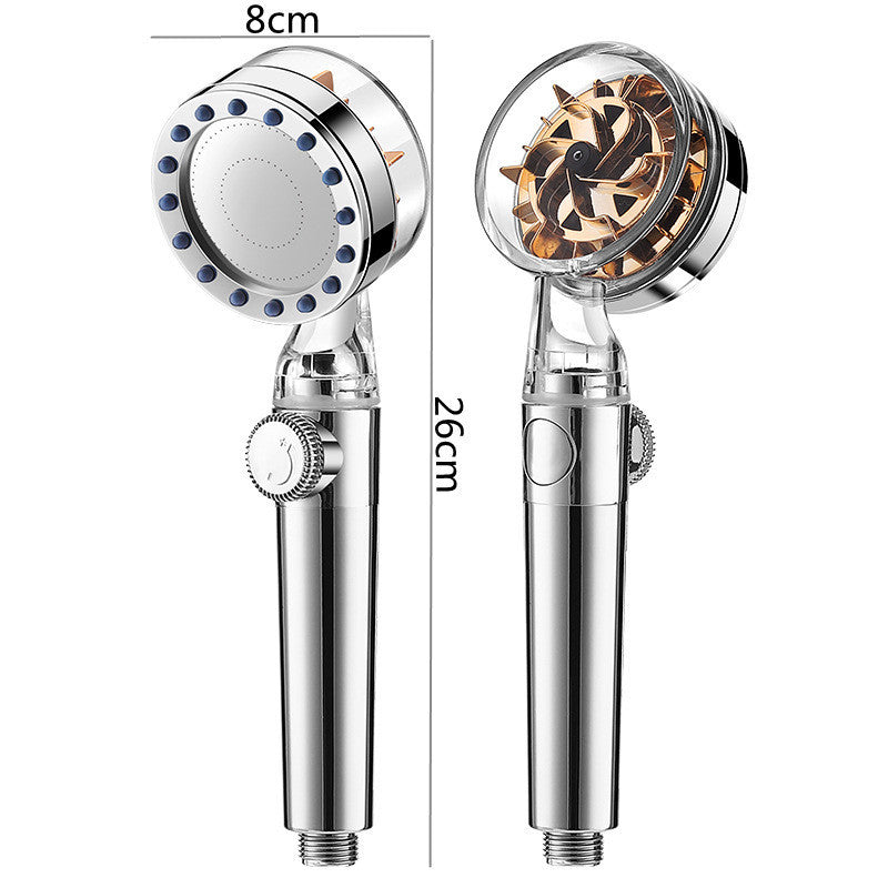 Pressurized Nozzle Turbo Shower Head One-Key Stop Water Saving High Pressure Shower Head Magic Water Line Bathroom Accessor Electroplating
