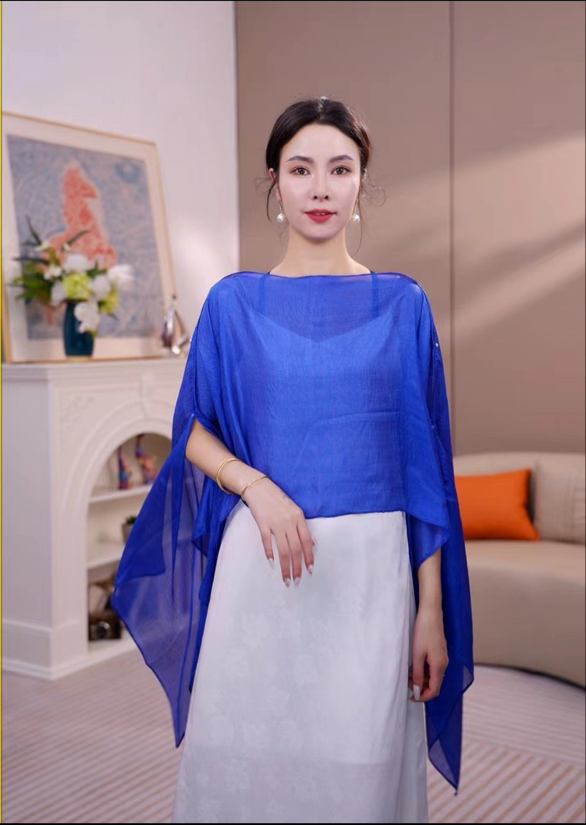 Solid Color Vacation Style Fashionable All-match Sunscreen Pullover Scarf Shawl Sapphire Blue