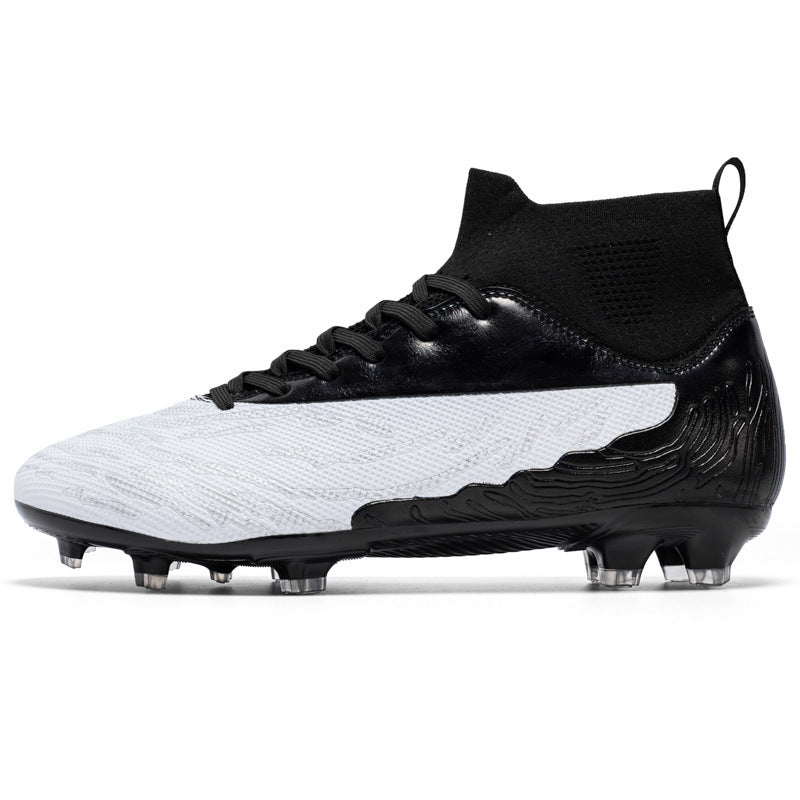Professional Spike Breathable Sweat Absorbing Outdoor Sports Soccer Shoes White And Black