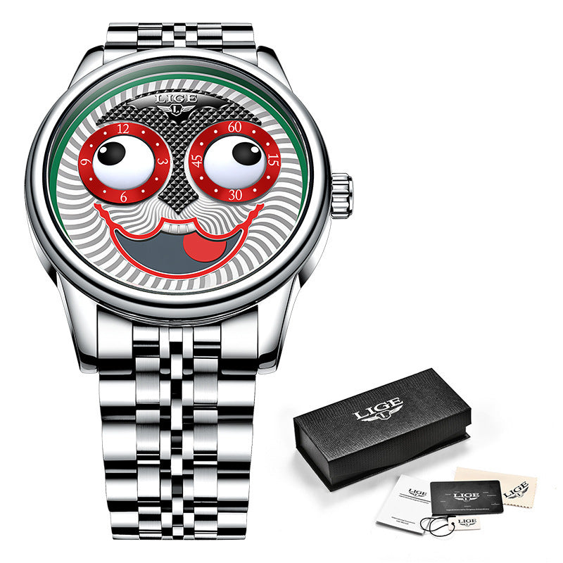 Men's mechanical watch clown waterproof watch Silver Shell Red Eye