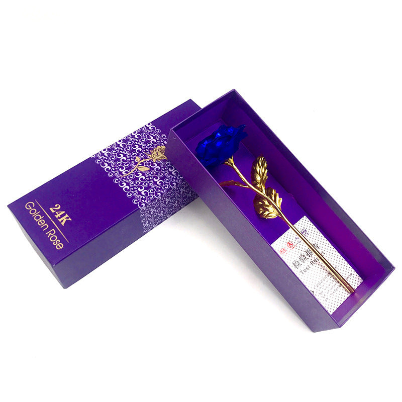 24K Luminous Color Gold Rose Flower Set Blue purple gift