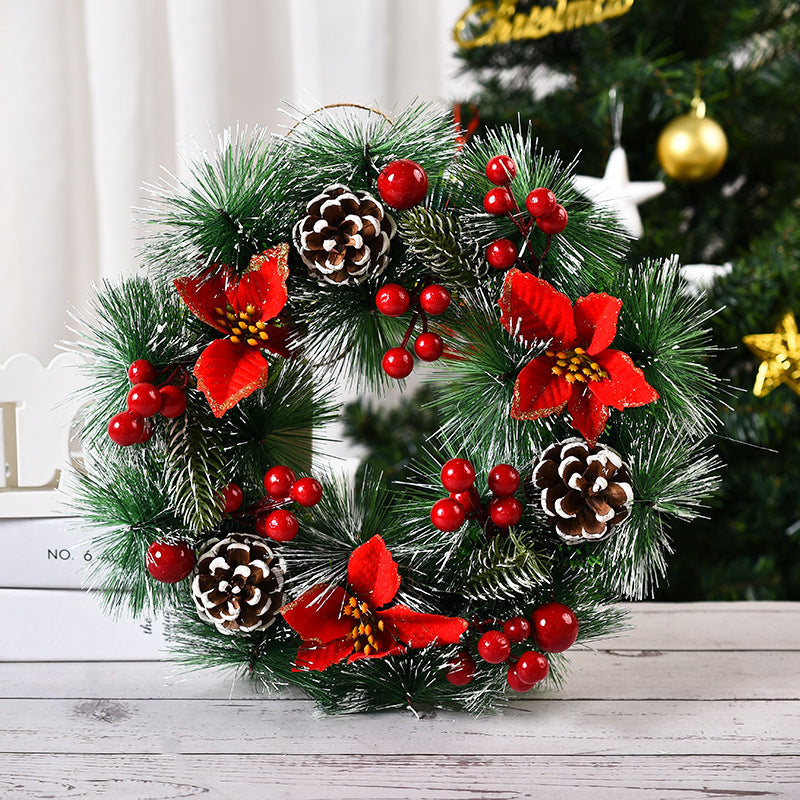 Christmas Artificial Pinecone Red Berries Wreath Front Door Window Decoration Three flowers