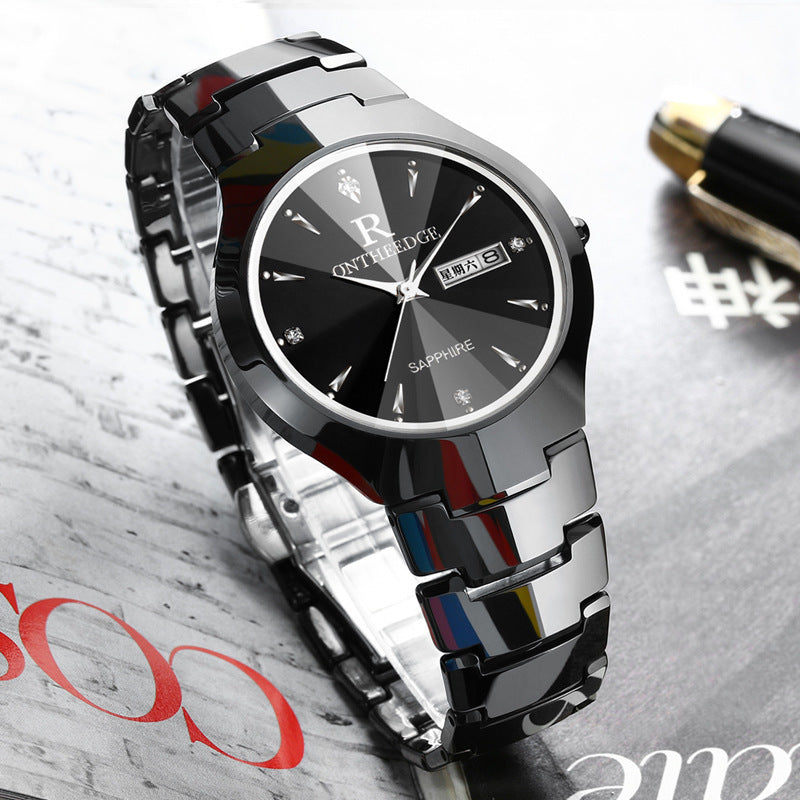 Tungsten steel watch men's quartz watch Black