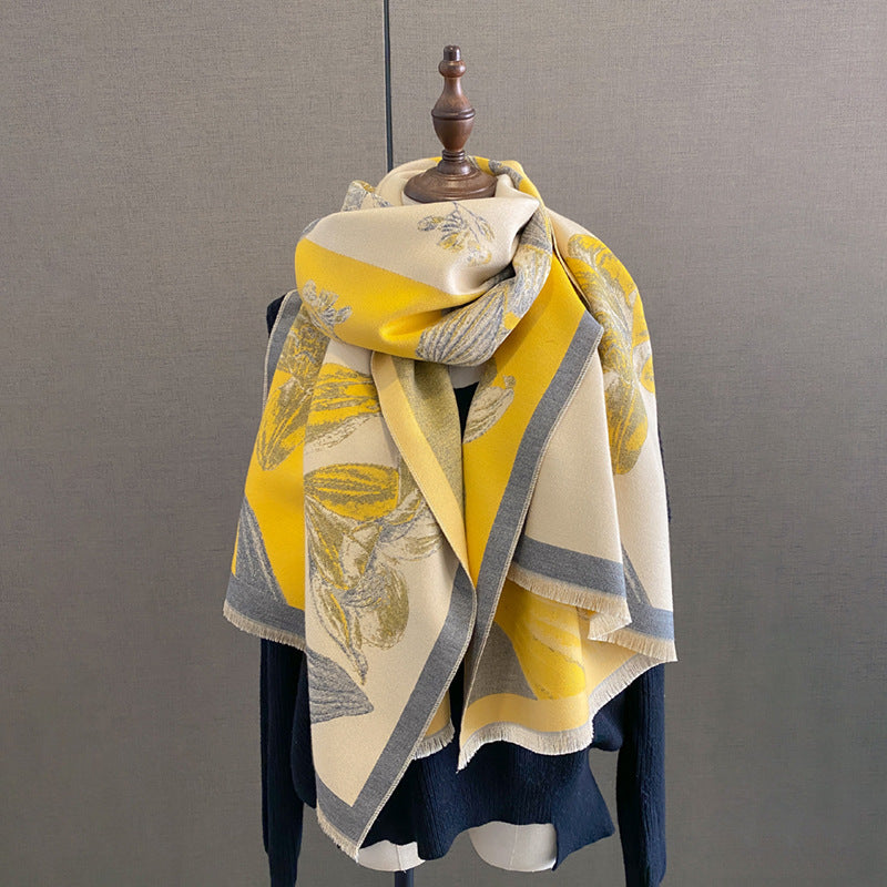Cape Printing Pattern Tassel Air-conditioned Room Cape Blanket Autumn And Winter Yellow 65X185cm