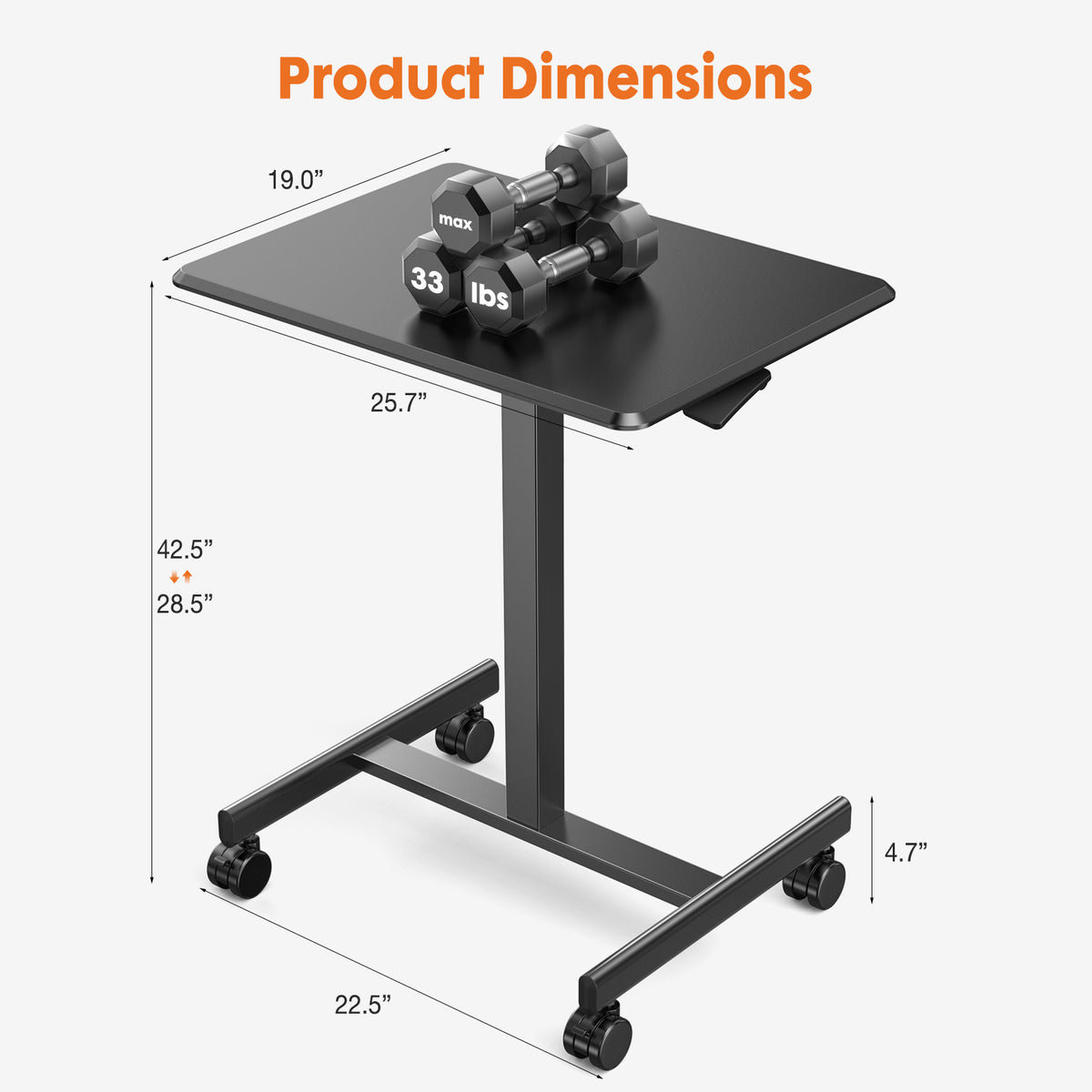 Adjustable Rolling Desk Laptop Computer Cart For Home Office Classroom Overbed Table
