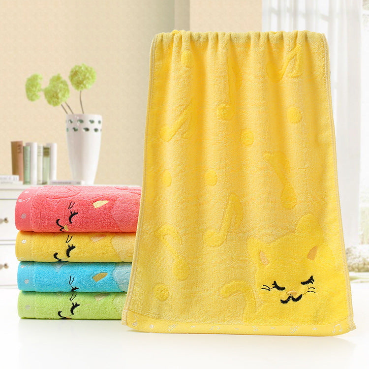 Bamboo Fiber Children's Jacquard Embroidery Notes Cat Small Towel Yellow 25x50