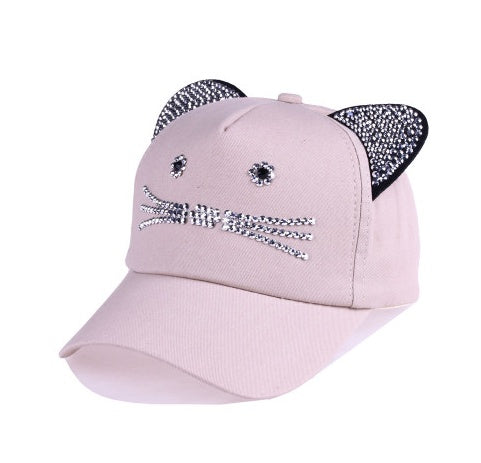 Spring And Summer Denim Baseball Cute Cat Ears Baseball Sunscreen Visor Baby Cat Hat Light pink