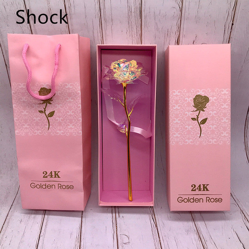 24K Luminous Color Gold Rose Flower Set Shock gold pink pack