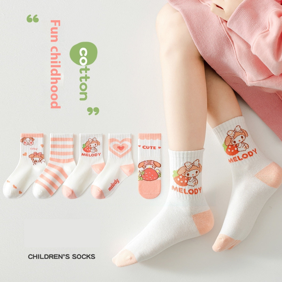Girls' Pure Cotton Deodorant Mid-calf Socks 8054 5pairs