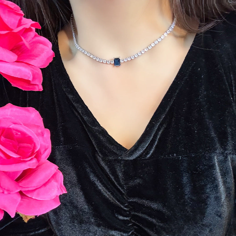 Simple And Versatile Sparkling Diamond Filled Square Candy Women's Bracelet Blue Necklace