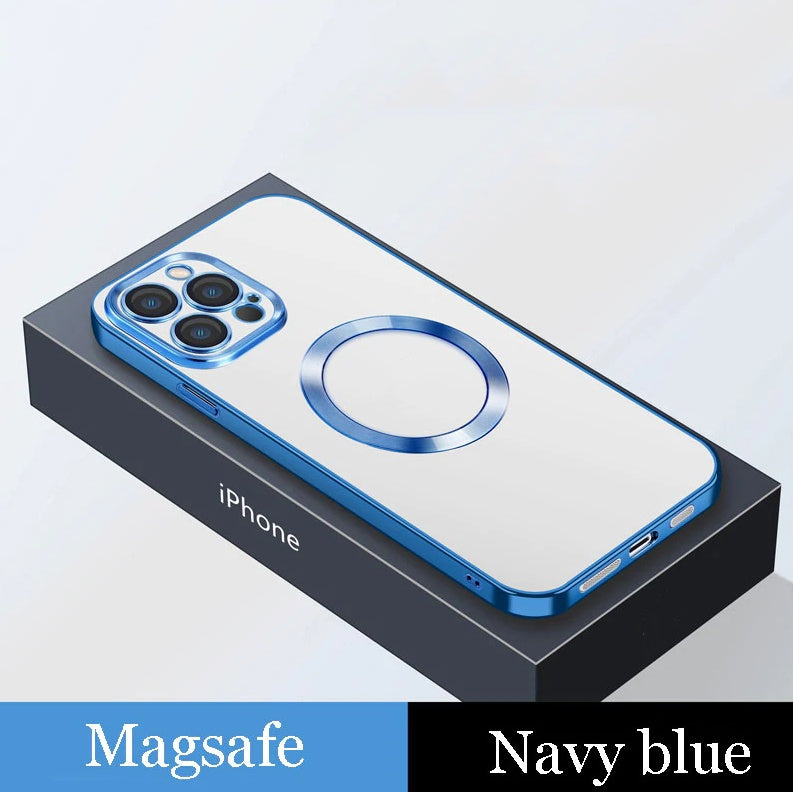Electroplating Dust Net Wireless Charging Magsafe Magnetic Mobile Phone Case Navy Blue