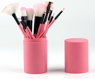 12pcs Makeup Brush Set Blush Eyeshadow Eyelash Highlighter Makeup Brush Rose pink Q12pc