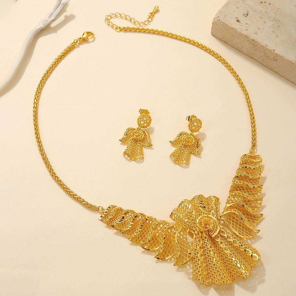 Bridal Necklace Earrings Hollow Carved Jewelry 15color