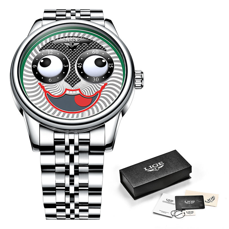 Men's mechanical watch clown waterproof watch Silver shell black eye