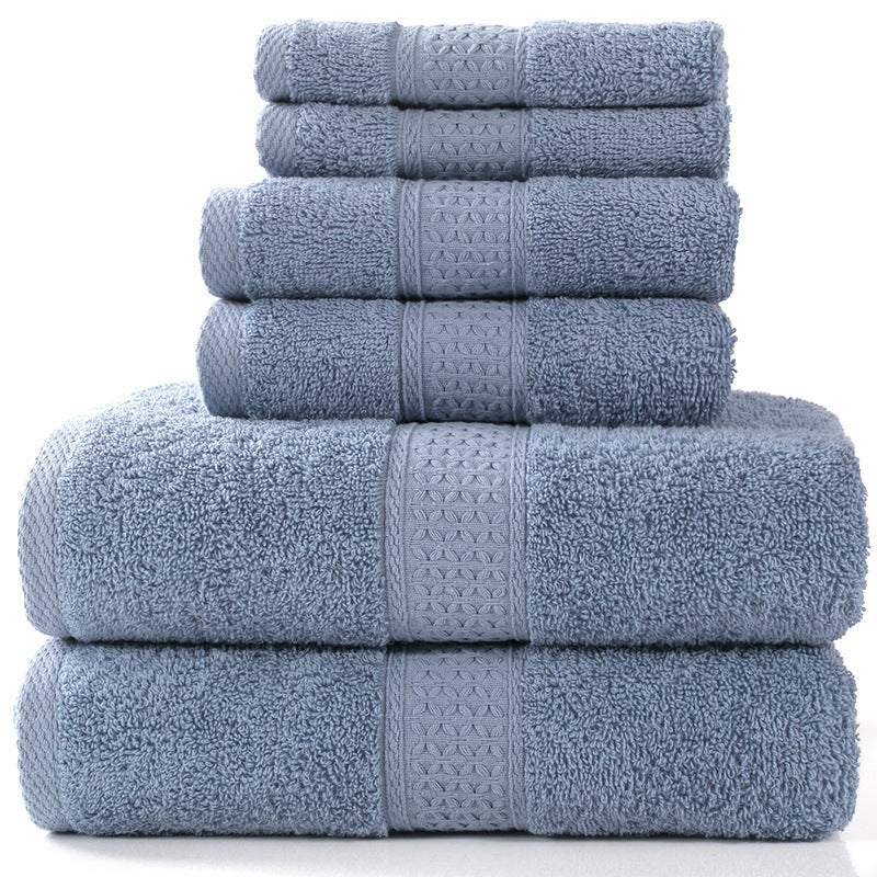 Cotton absorbent towel set of 3 pieces and 6 pieces Blue grey Q6pcs