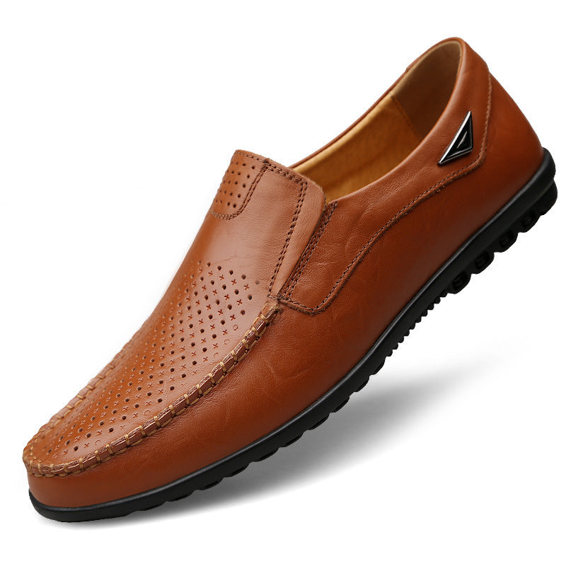 Fall New Style Peas Shoes Men Casual Leather Shoes Brown