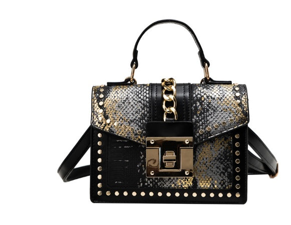 Fashion Alligator Women Shoulder Bags Black Gold