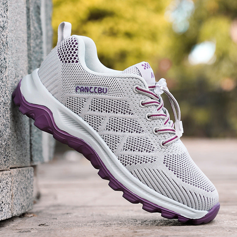 Men's And Women's Wear-resistant Widened Walking Soft Sole Shoes Light Gray Purple