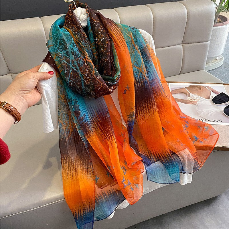 Silk All-matching Yousoft Scarf Long Elegant Scarf Mysterious Woods 180CMto130CM