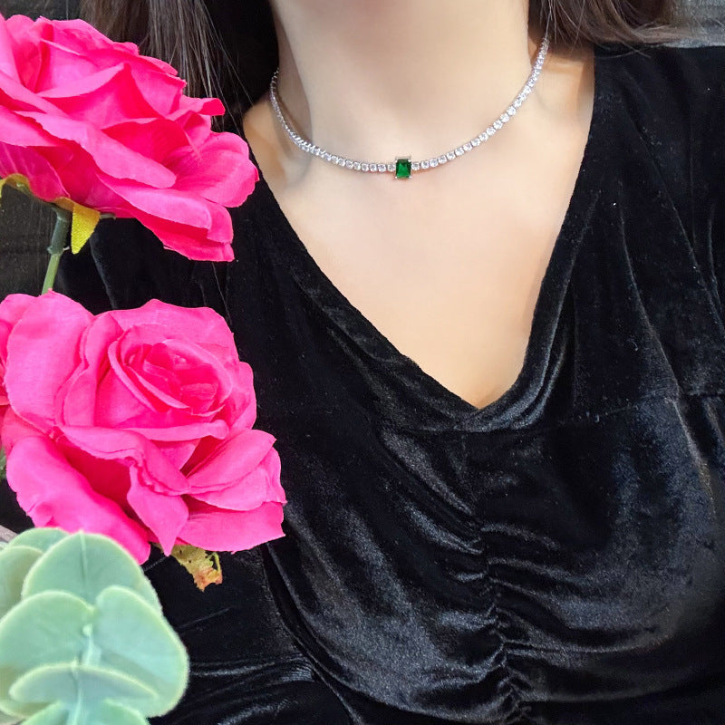 Simple And Versatile Sparkling Diamond Filled Square Candy Women's Bracelet Green Necklace