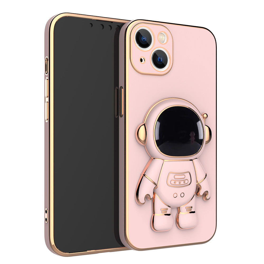 Self-contained Lens Film Mobile Phone Case Electroplating Bracket Protective Cover Pink