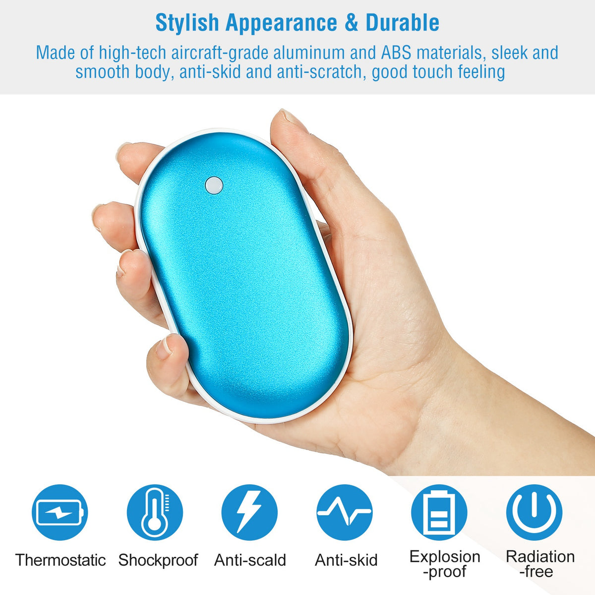 ROSELUXE Rechargeable Hand Warmer & 5000mAh Power Bank - Double-Sided Heat, 3 Levels