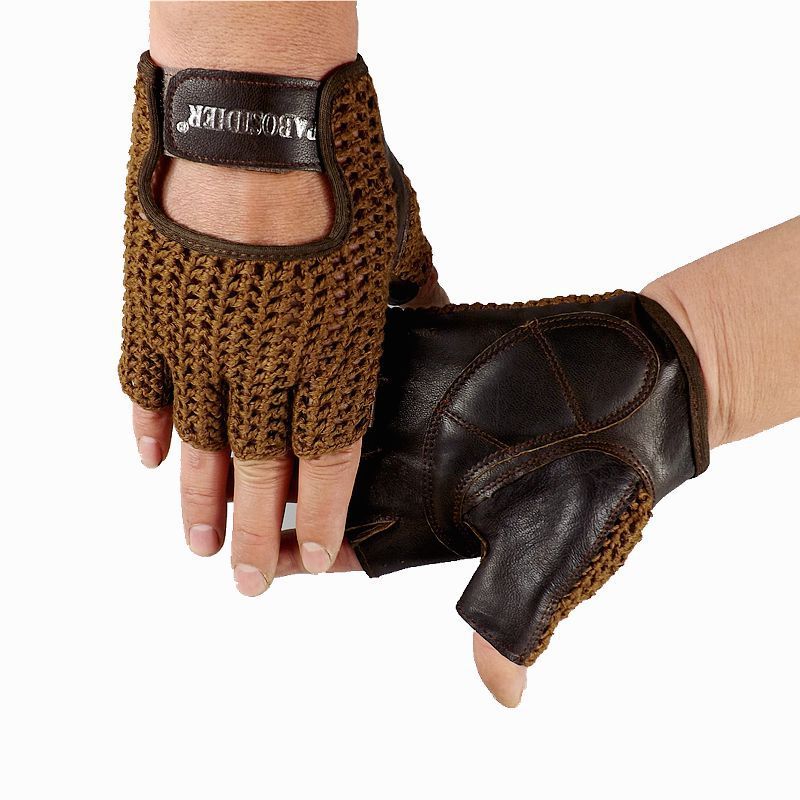 Wool mesh leather fitness gloves Brown