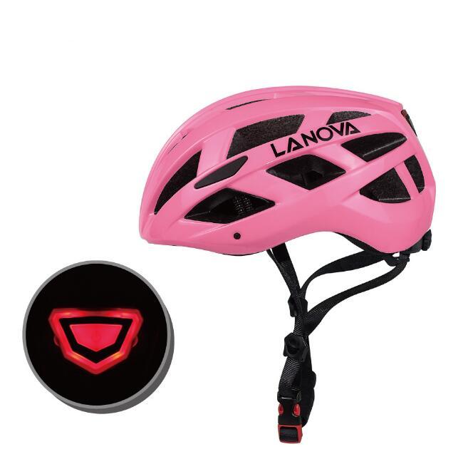 Male and female one-piece bicycle riding helmet with light Pink