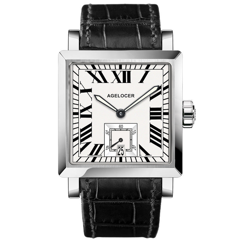 Waterproof Automatic Mechanical Watch Men's Watch White Surface And Black Belt
