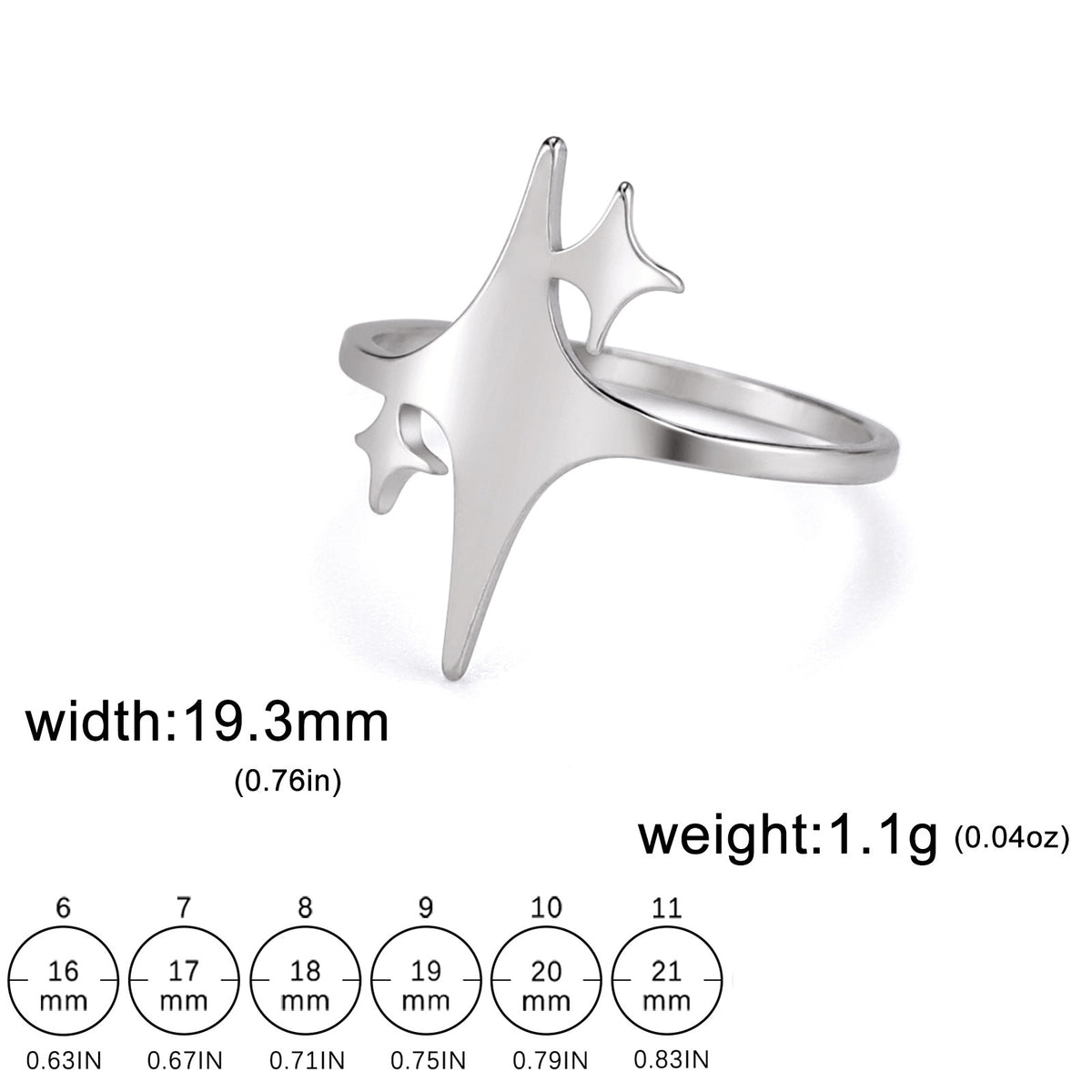 Simple Special-interest Design Square Star Ring Steel Color