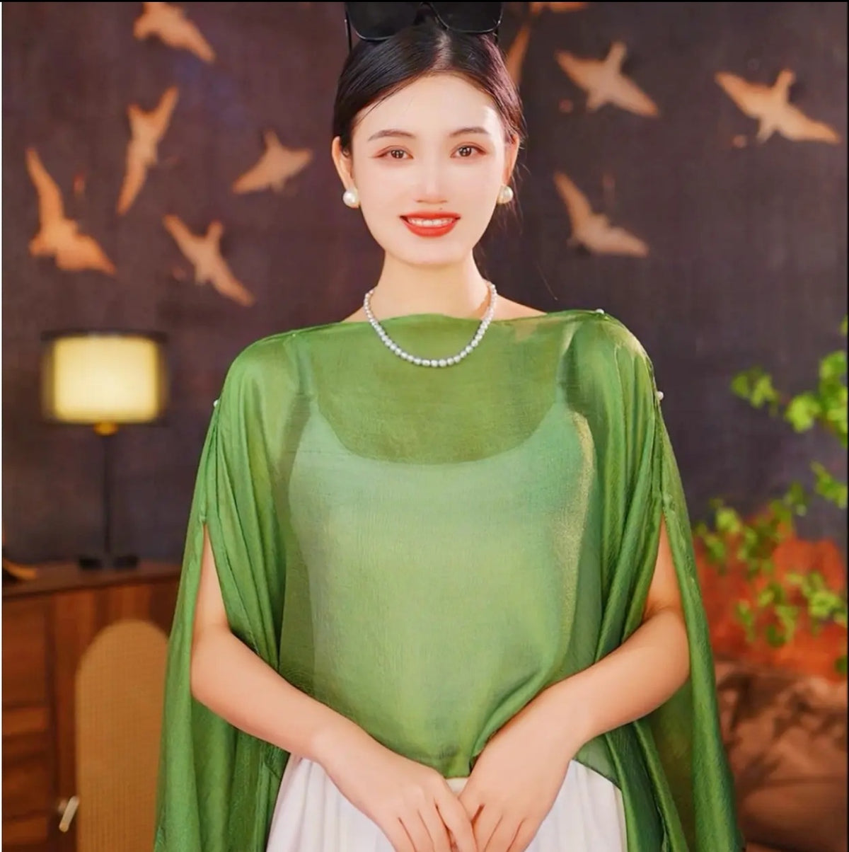 Solid Color Vacation Style Fashionable All-match Sunscreen Pullover Scarf Shawl Light Green