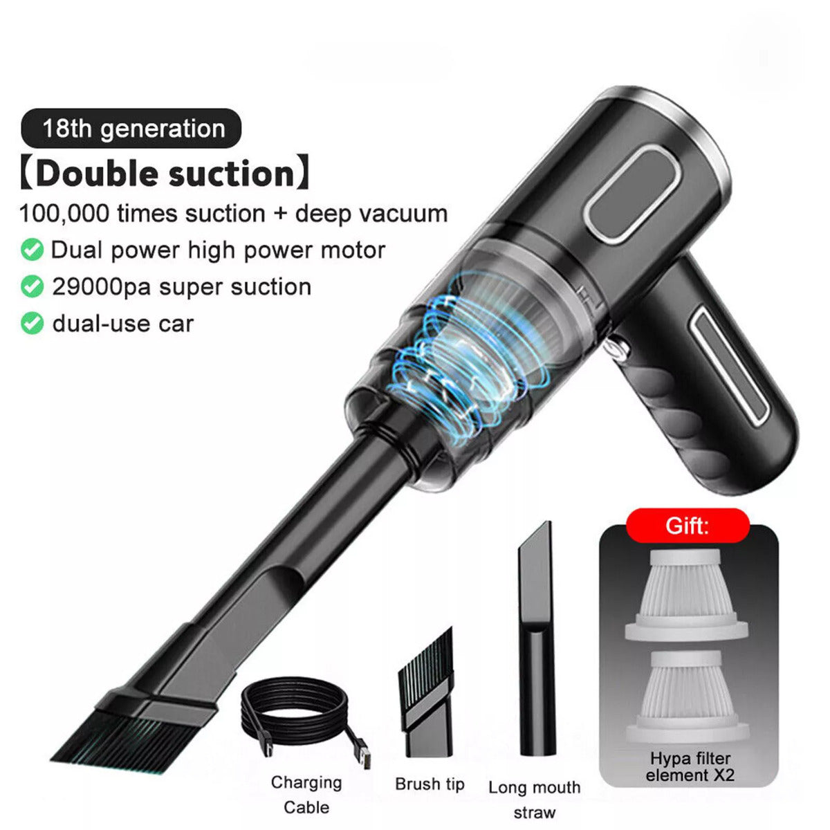Cordless Hand-Held Vacuum Cleaner Mini Portable Car Auto Home Wireless Handheld Vacuum Cordless, Portable Car Vacuum Cleaner With Powerful Suction And Brushless Motor, Rechargeable Black