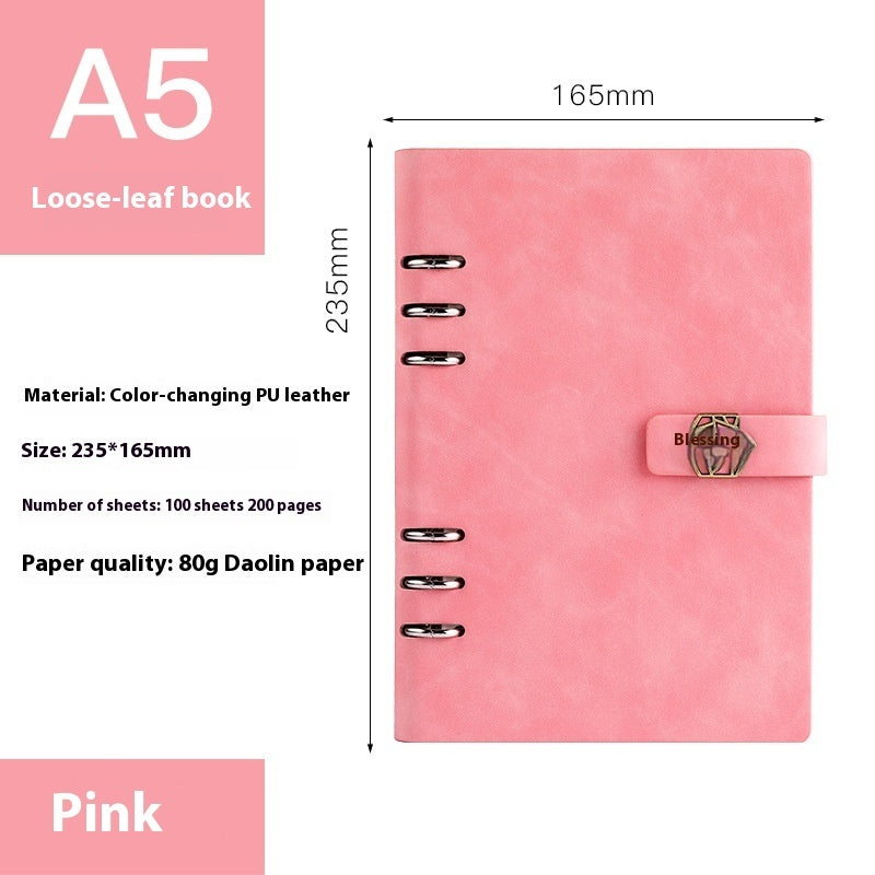 A5 Notebook Loose-leaf Removable Notepad Business Office Meeting A5 Pink Blessing Buckle