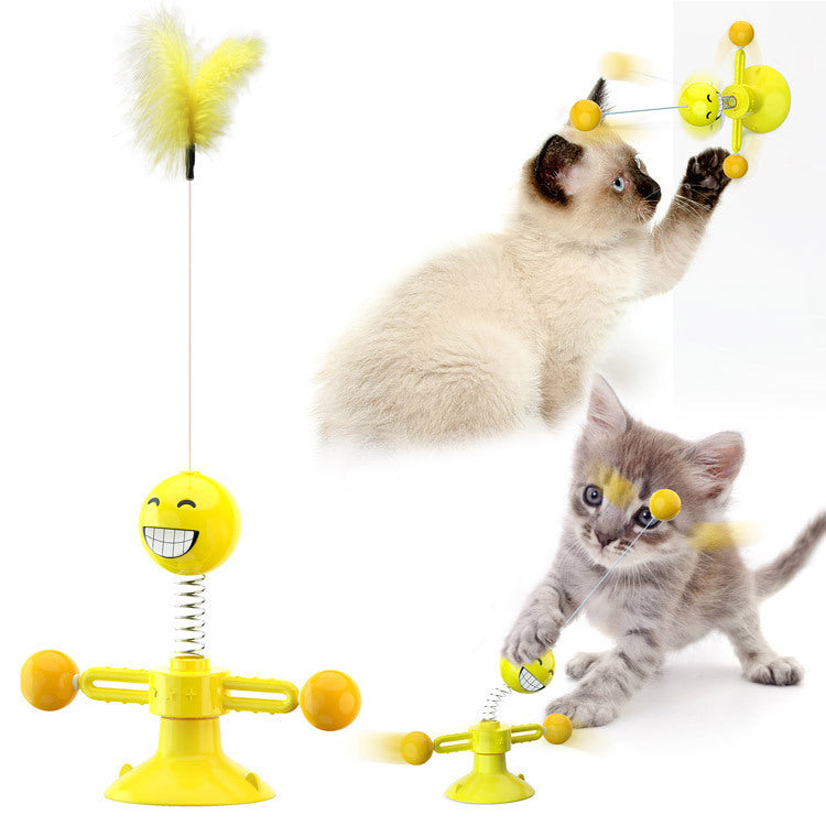 Cat Rotating Windmill Multi-Function Toys Itch Scratching Device Teeth Shining Toy Yellow Spring man