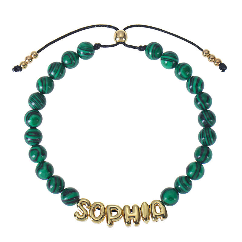 DIY Bubble Letter Bracelet Natural Stone Name Bracelet Malachite